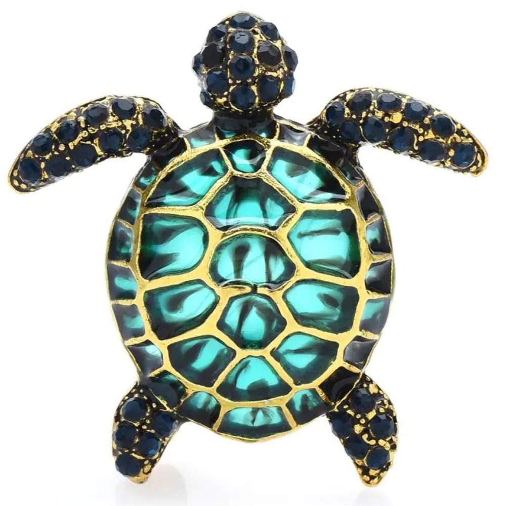Turtle Pin Brooch Pendant Green Teal- Gift for Beach Sea Ocean Lake Nature Lover